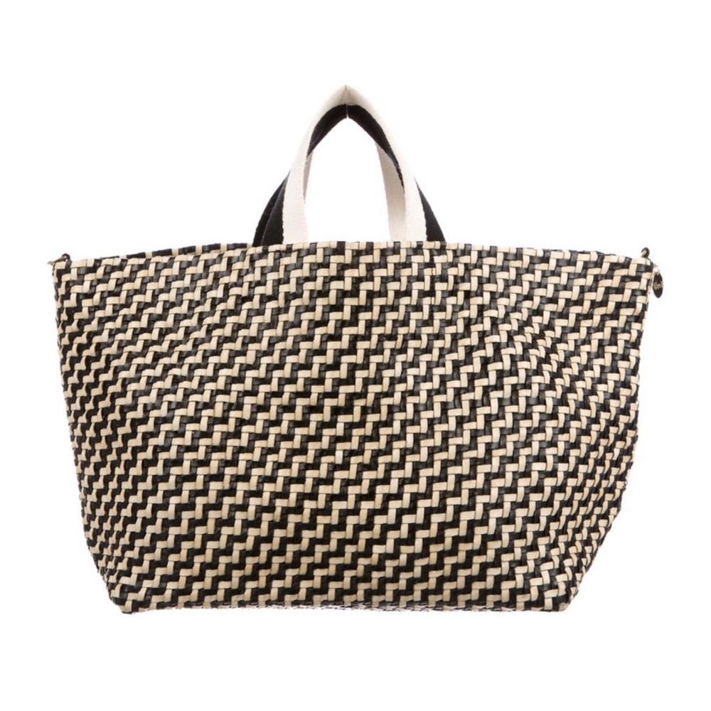 Clare V. Bateau Tote in Woven Black Cream Zigzag